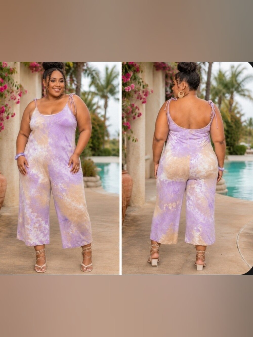 Ninexis Purple Taupe Tie Dye Wide Leg Boho Jumpsuit With Pockets NWT Size 1X